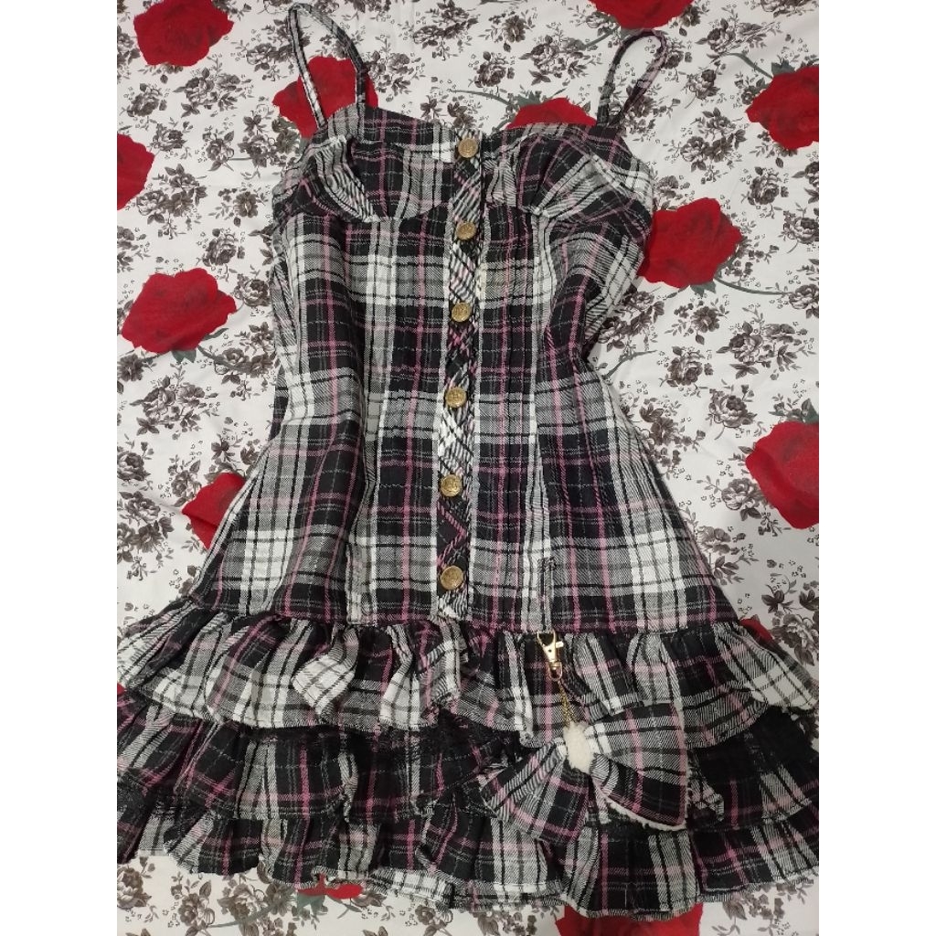 Harajuku pink black tartan mini dress retro y2k style outfit