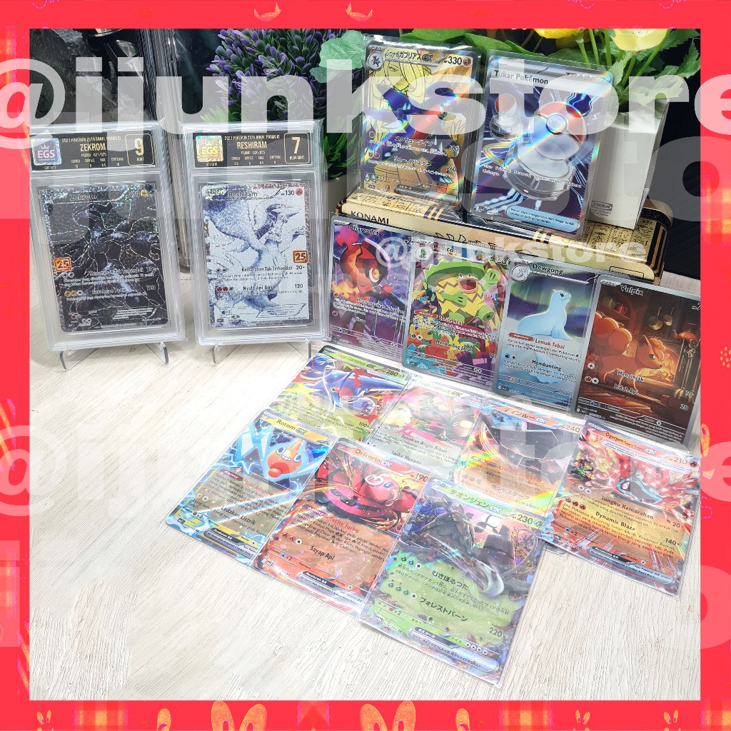 [NM] Kartu Pokemon Slab Reshiram Zekrom 25th anniversary SR AR dan RR