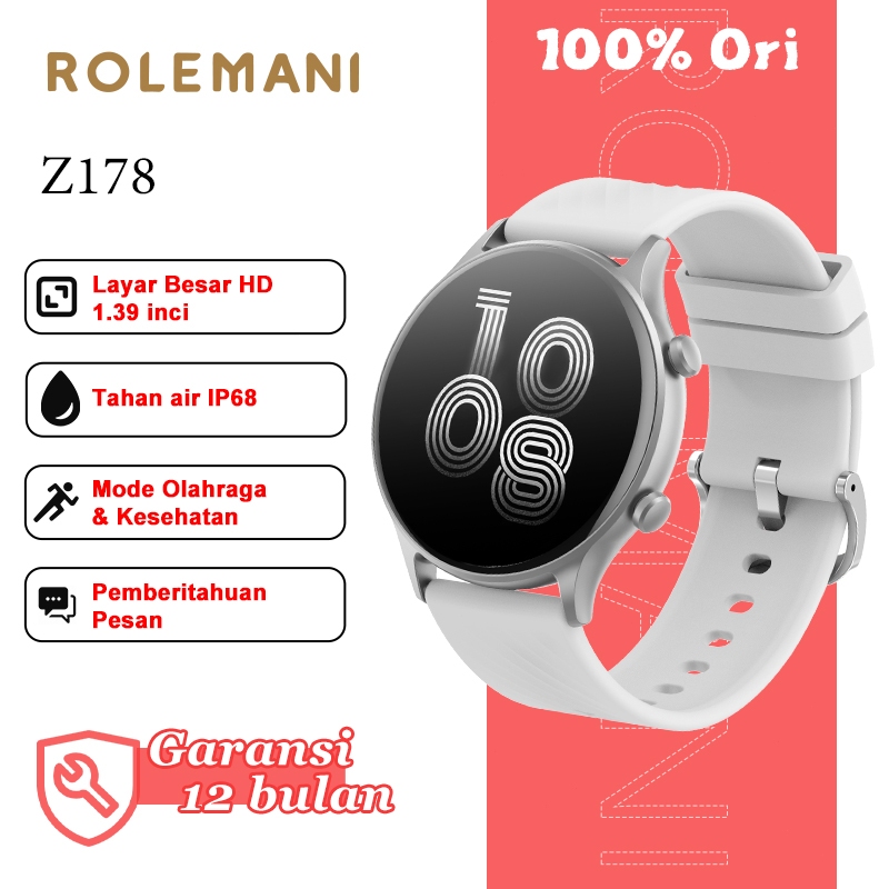 ROLEMANI ZL73J/Z178 Smartwatch Kecil | 1.39 Inch | IP68 Waterproof | Kalkulator | Wallpaper Kustom |