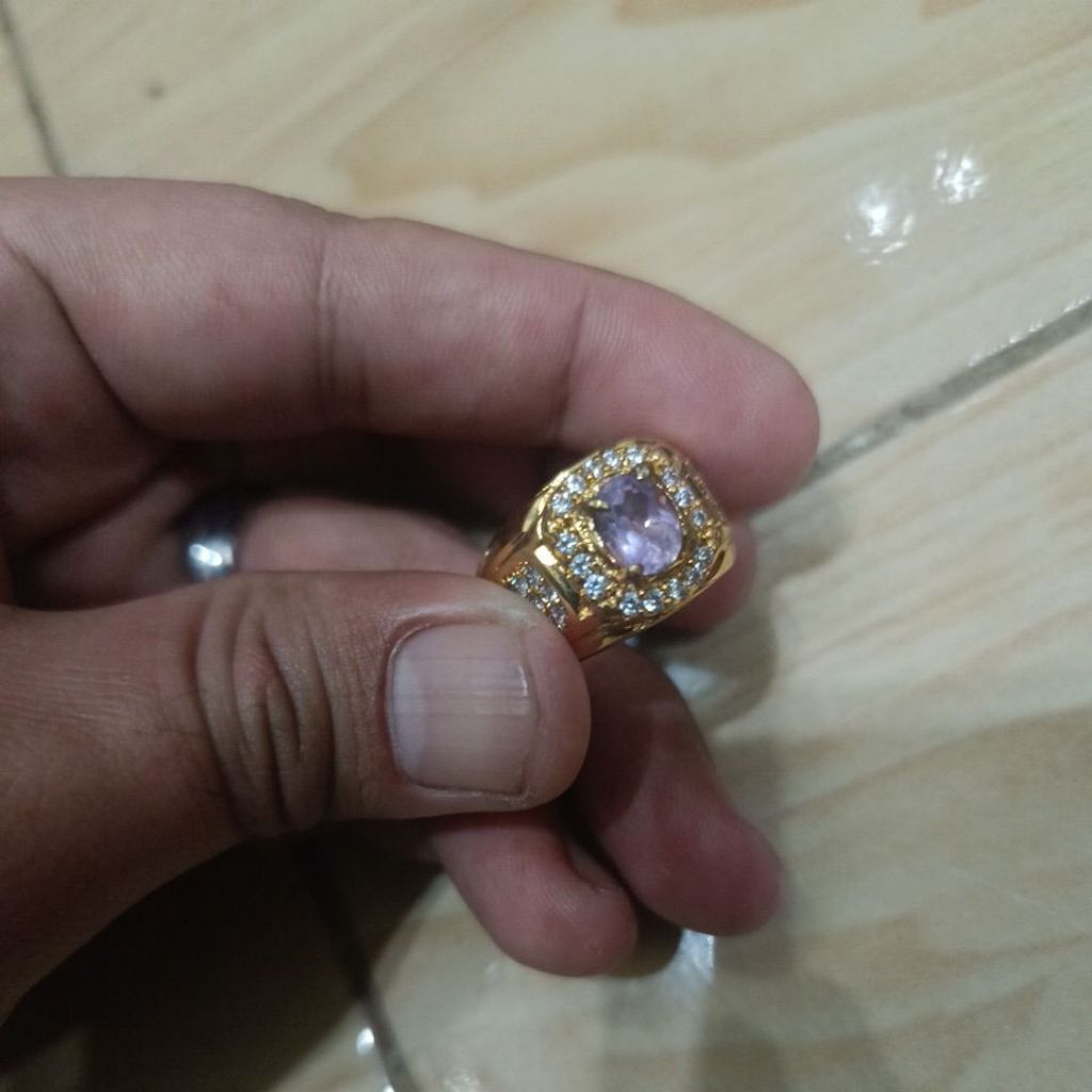 Natural Amethyst (Quartz)/ (1.28 Ct Memo GLI) Ring Micro Setting Size R8,5