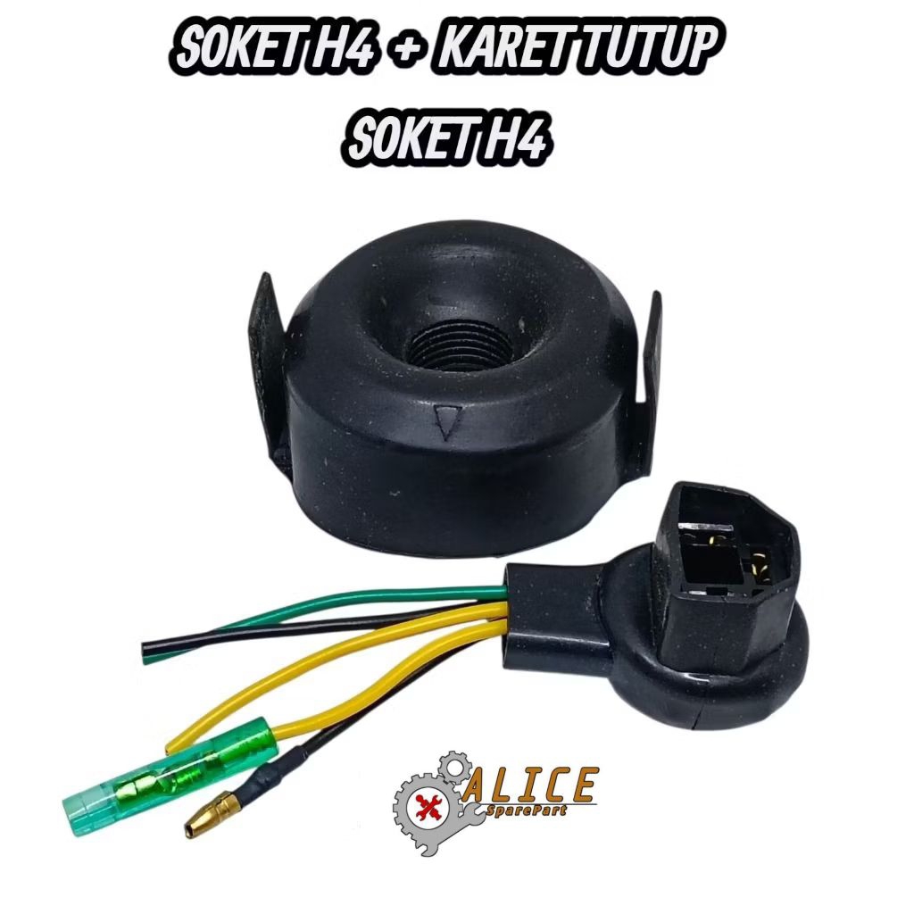 Soket H4 + Karet Tutup Soket H4 (1Set ) Motor Mobil Universal Ori