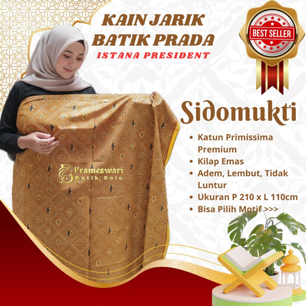 Kain Jarik Batik Prada Solo Motif Sidomukti Jarit Seserahan Sewek Nikahan Pengantin Prameswari