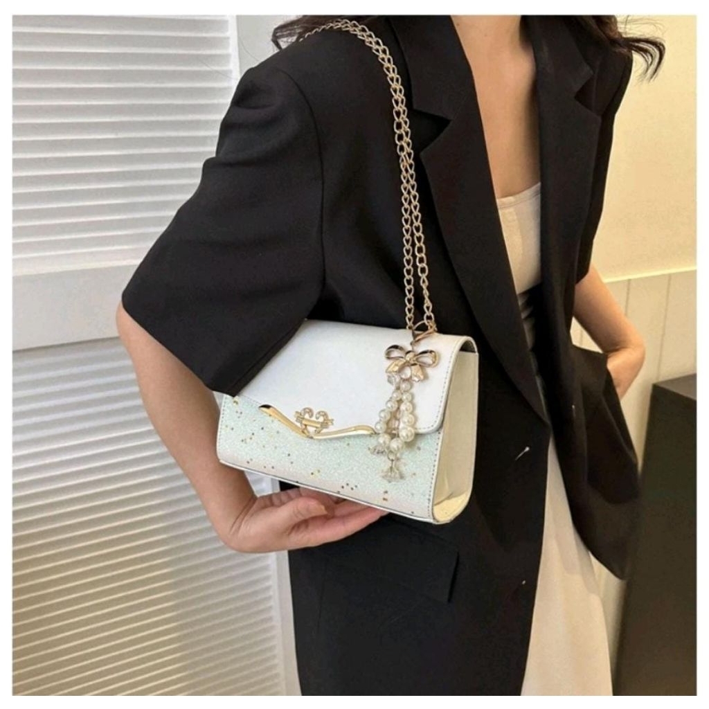 Tas glitter wanita shoulder bag Tali rantai Lebaran kondangan formal
