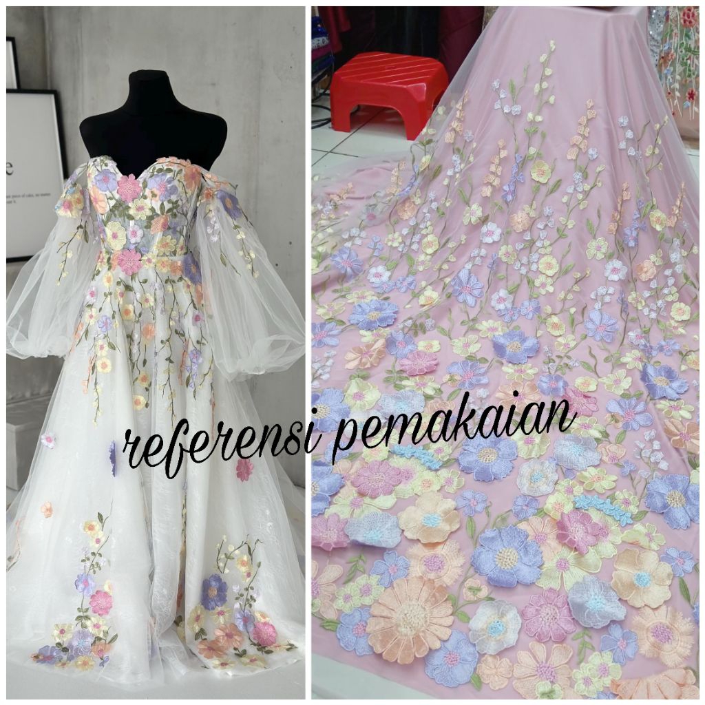 BAHAN KAIN TILE BUNGA BORDIR BUNGA TIMBUL 3D BUNGA GARDEN BORDIR