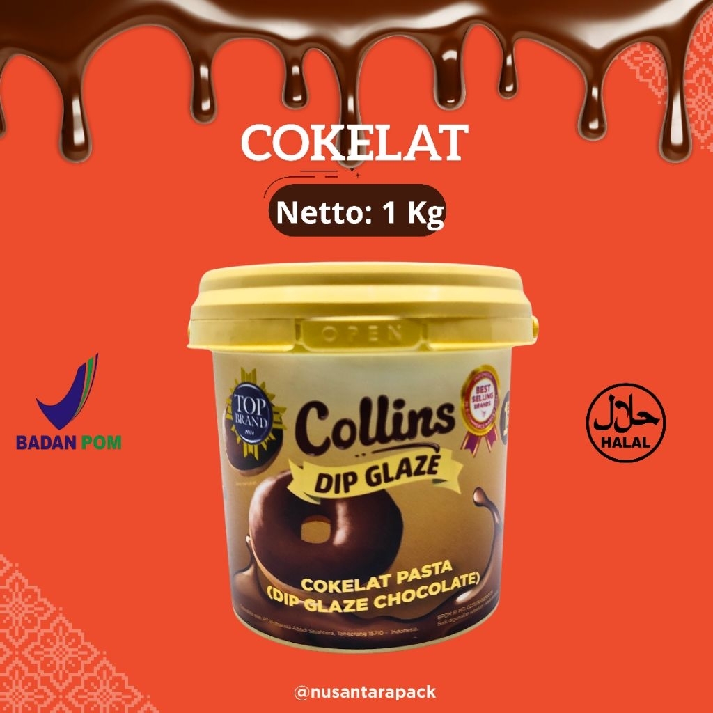 Glaze Cokelat Collins 1kg | Dip Glaze Chocolate Premium untuk Donat & Dessert Halal BPOM