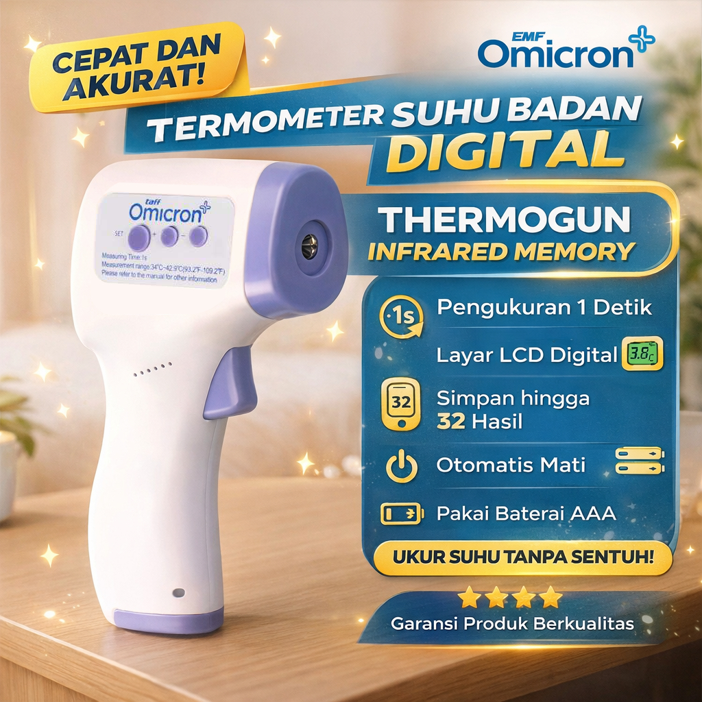 Thermometer Digital Infrared Thermogun Suhu Badan LCD Cepat Akurat Memory Otomatis