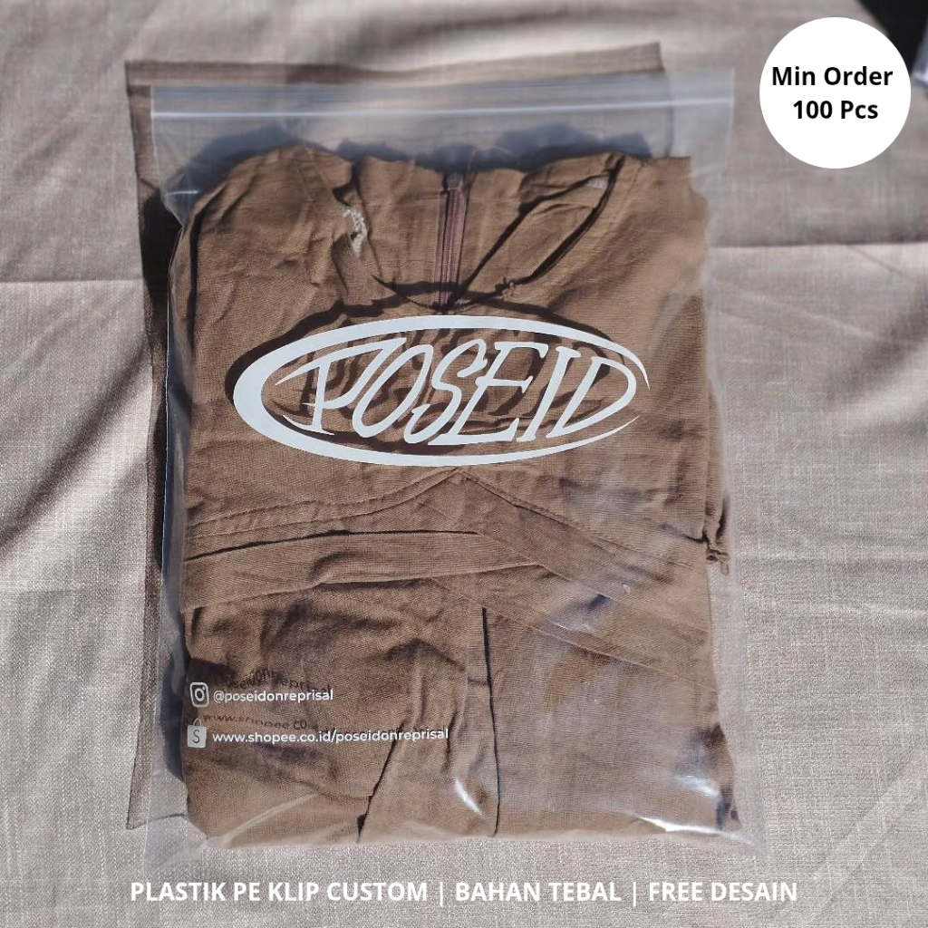 plastik PE klip, plastik custom, plastik sablon, kemasan baju kemeja jacket gamis daster, ziplock be