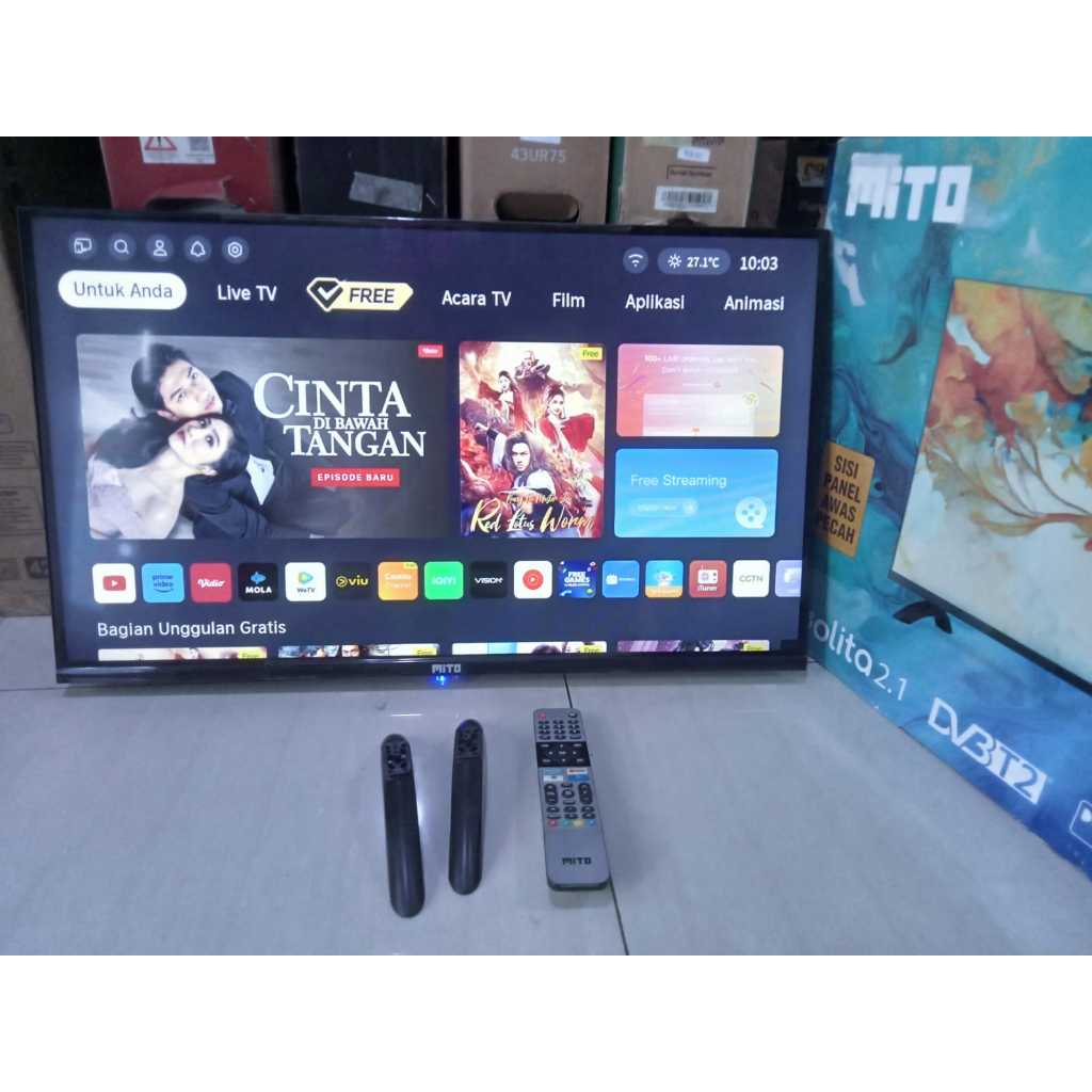 TV LED MITO 32 inci HD SMART TV YouTube Digital TV Kondisi bekas pemakaian 6873F