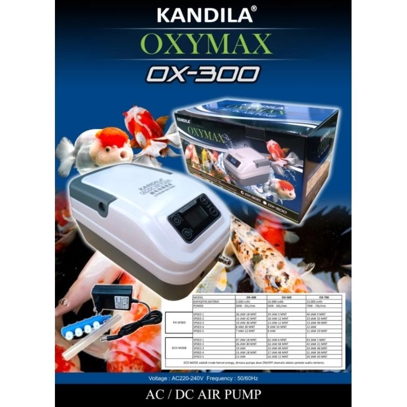 KANDILA OXYMAX 300 500 700 Aerator ACDC Aquairum Kolam Besar Pompa Udara Baterai OXYMAX
