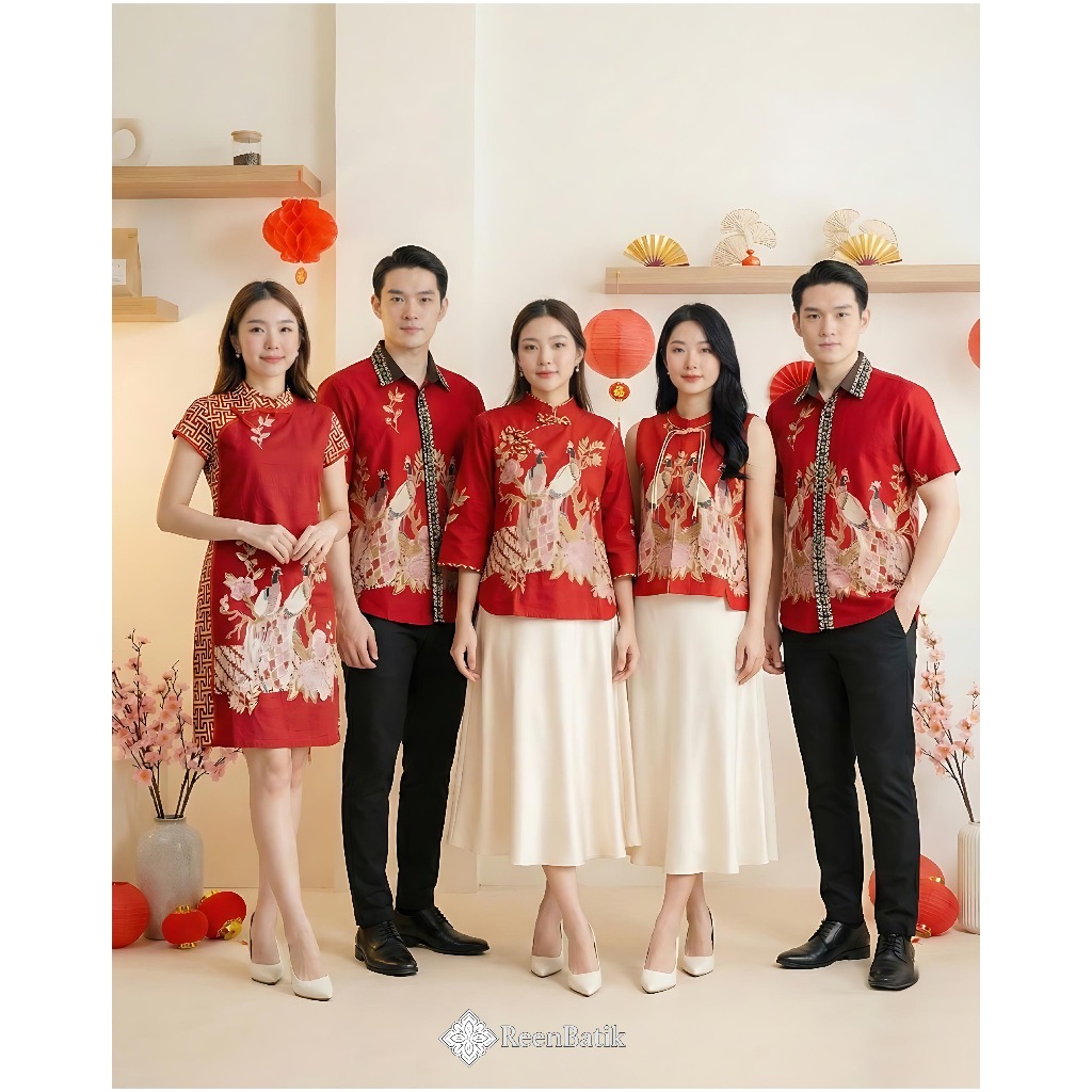 Batik Couple Edisi Imlek Warna Merah / Cheongsam /Blouse Imlek / Kemeja Batik / Dress Imlek / Series