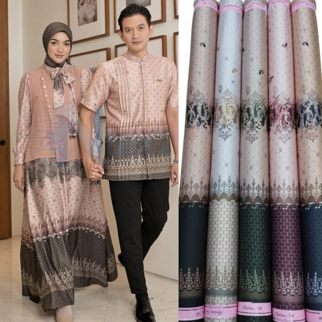 Kain Dobby Viscose Premium Utsmani dan Kain Arabian Nailah couple sarimbit Tidak menerawang Flowy