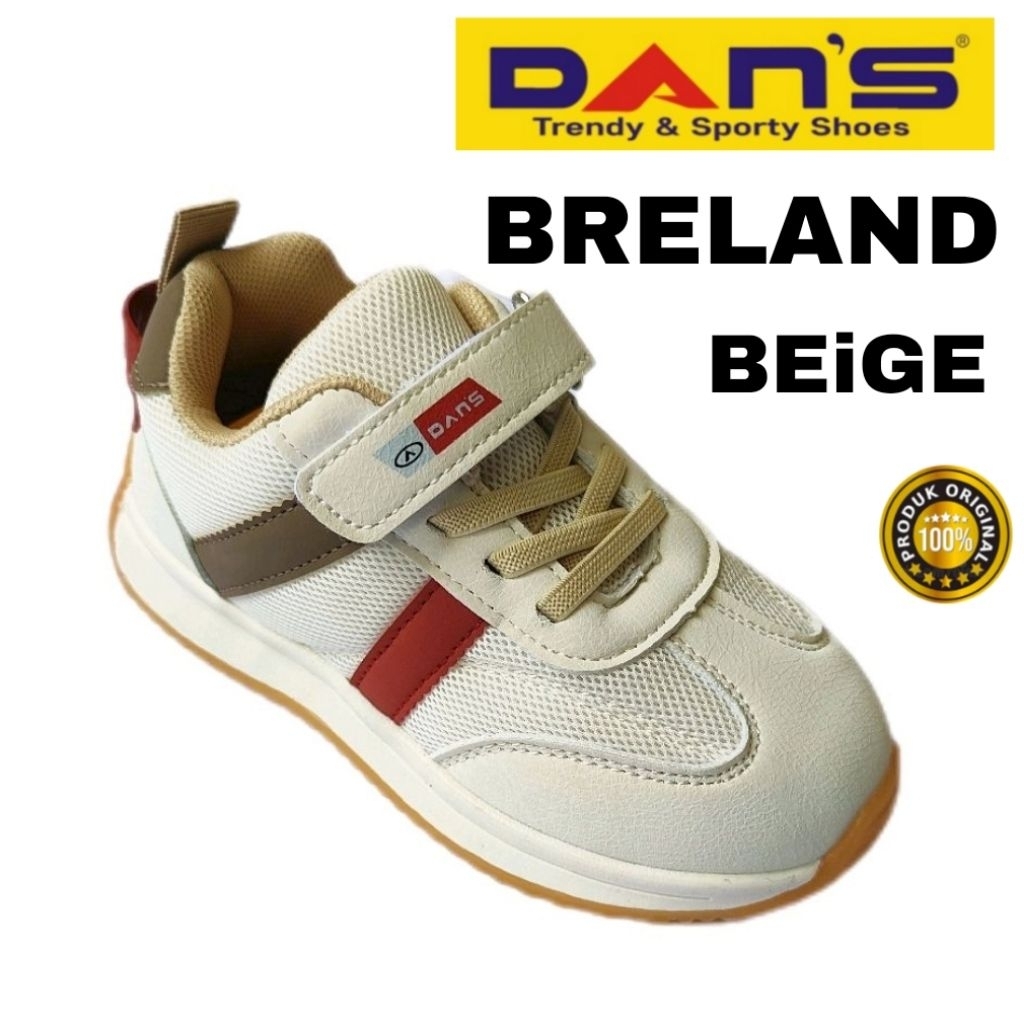DANS Sepatu Sneakers Anak Cowok Cewek Perekat Original Beige Breland Size