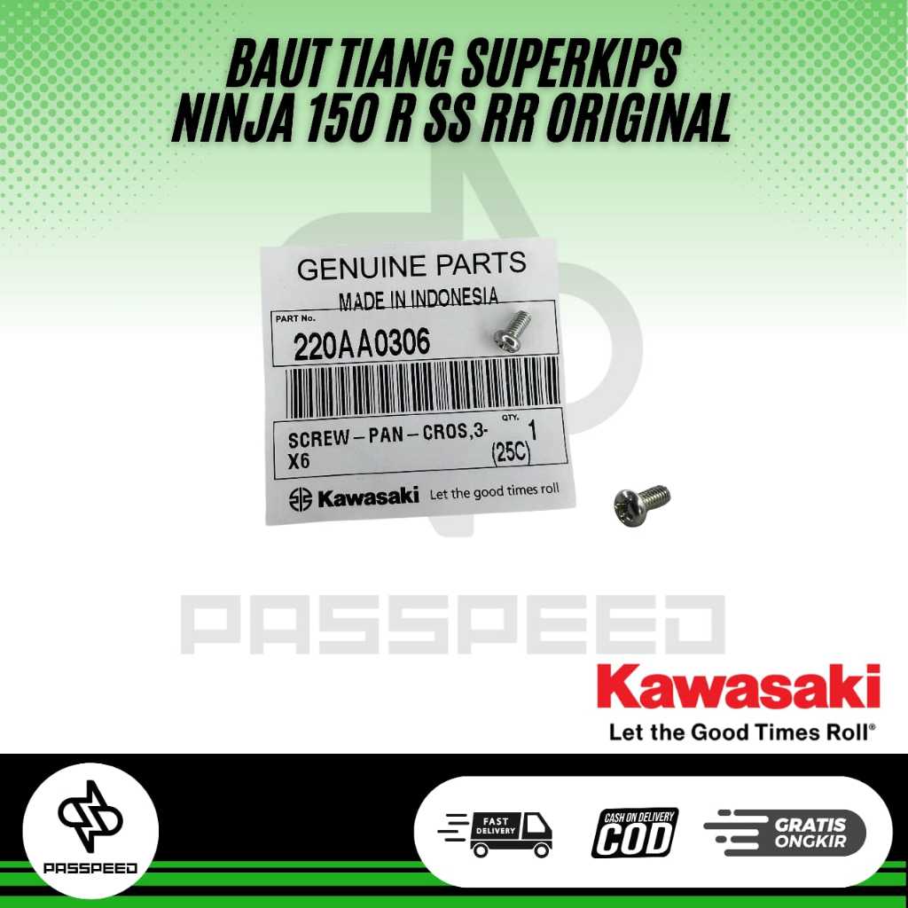 BAUT AS TIANG SUPERKIPS SCREW PAN CROS 3X6 SEKRUP TIANG KIPS NINJA R SS RR ORIGINAL KAWASAKI 220AA03