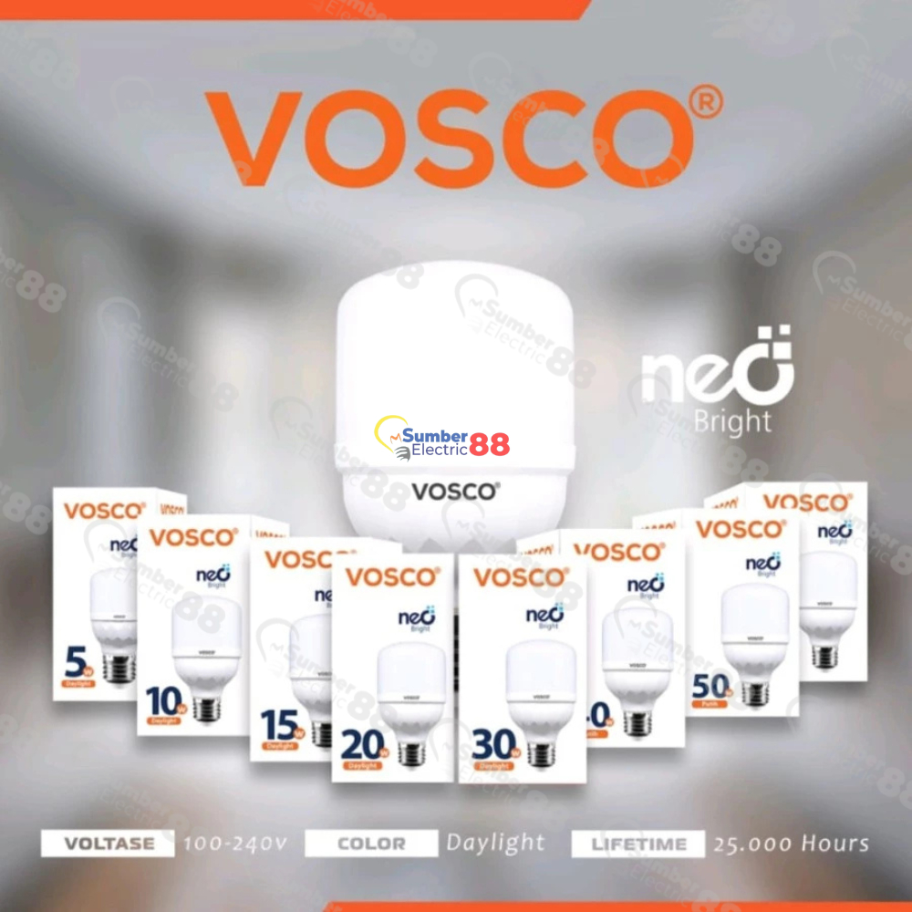 VOSCO Lampu LED Jumbo 5W, 10W, 15W, 20W, 30W, 40W, 50W, 60W Hemat Energi 85% Putih Daylight SNI
