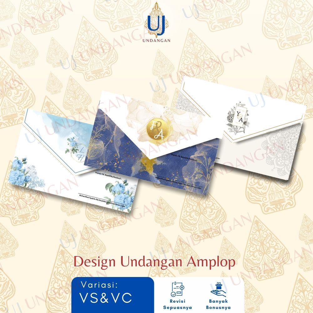 Undangan UJ Undangan Pernikahan Bentuk Amplop Elegan Rustic Bahan Jasmine Gramatur 190 & Bahan BC Gr