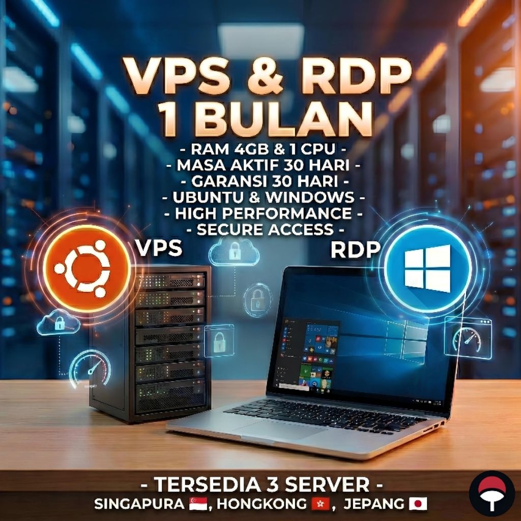 RDP VPS Windows & Ubuntu RAM 4GB Termurah  - Private Server Full Garansi 1 Bulan - Bulanan