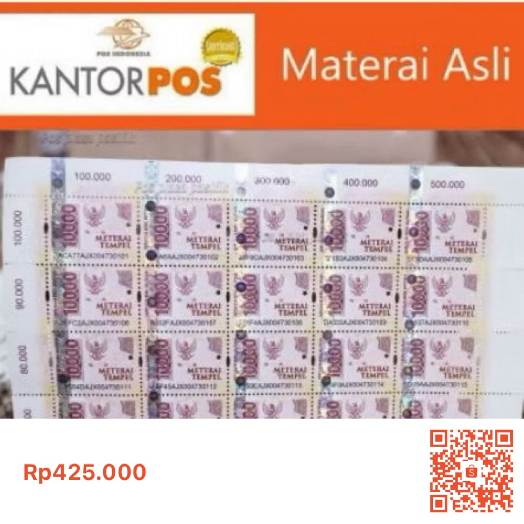 Materai 10000 50 PCS 480.000