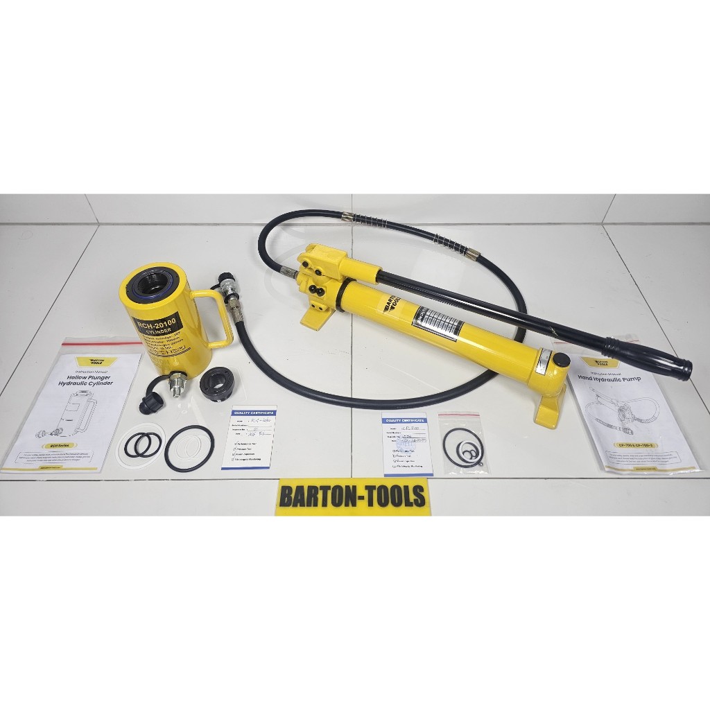 20 Ton 100mm Single Hollow Plunger Hydraulic Cylinder Jack Set RCH-20100 + Pump CP-700 BARTON Dongkr