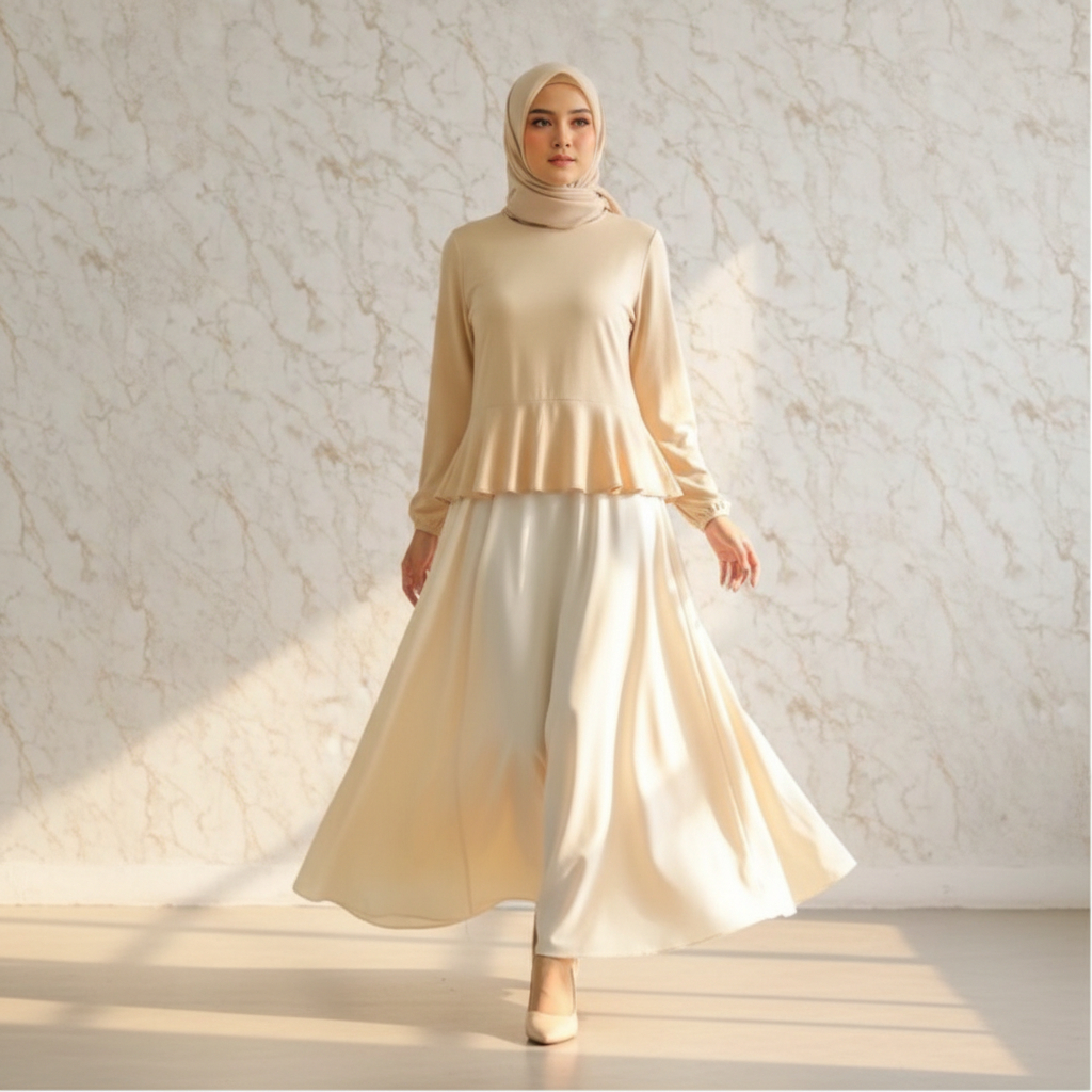 Riamiranda - Berber Top Blouse Peplum Modis Elegan Potongan Flowy Atasan Hijab Balon Aksen Ruffle
