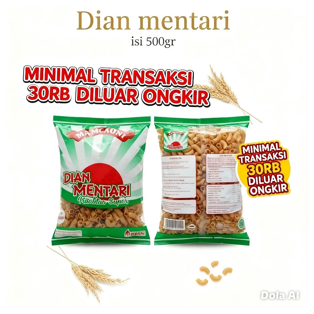 Makaroni kemasan 500gr dan 1 kg  macaroni dian mentari dan kompas