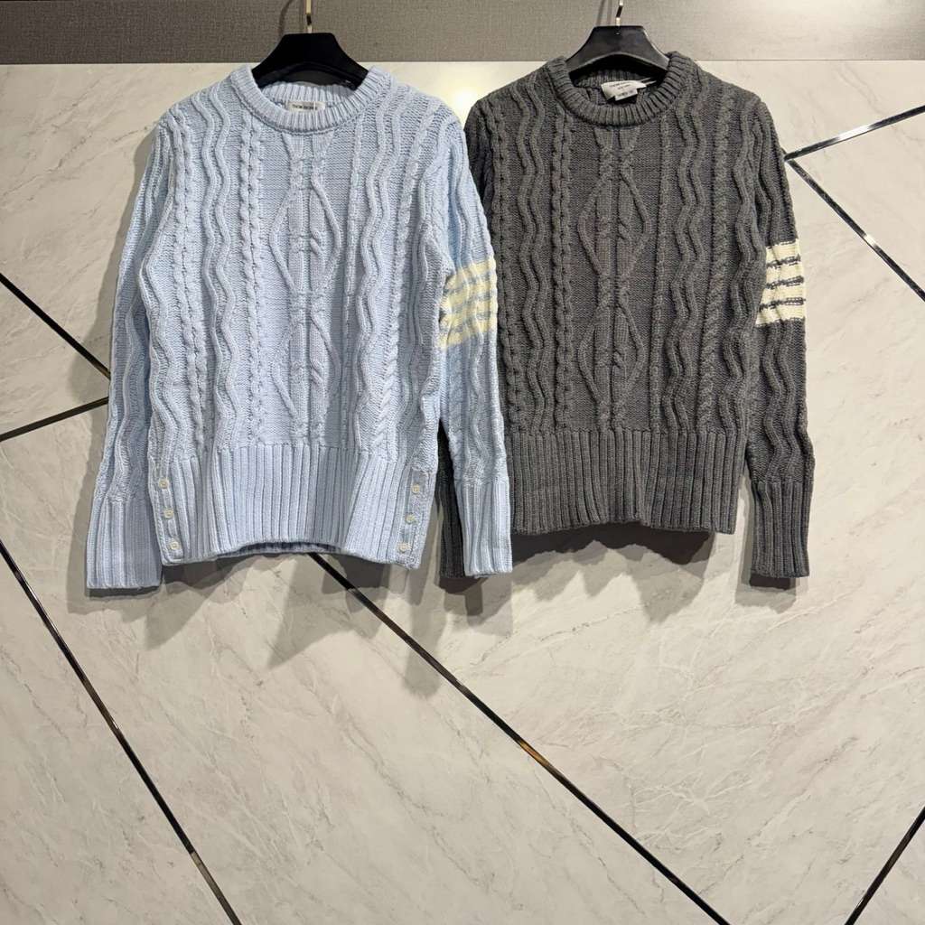 Tbbb Sweater Cable Knit Blue Grey Line Motif