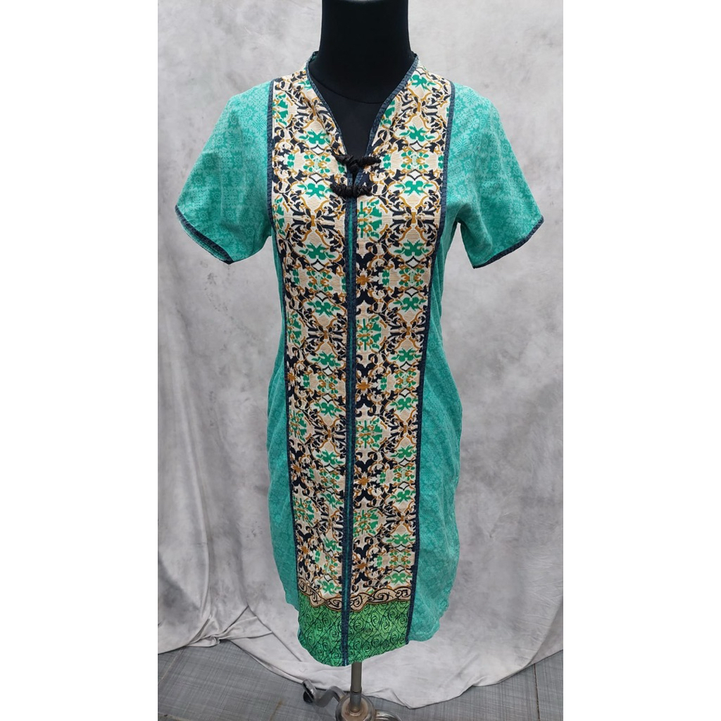 Dress cheongsam batik hijau tosca