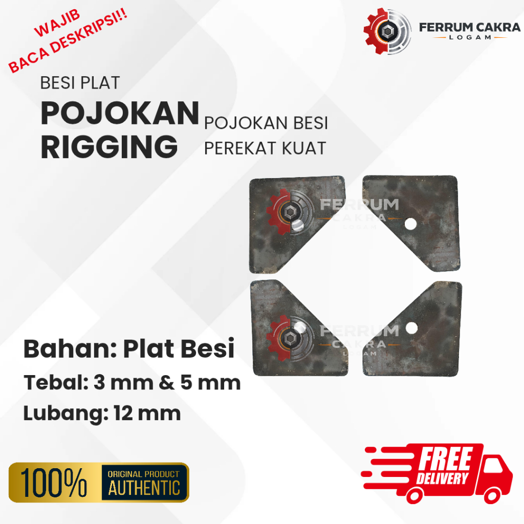 Plat Besi Pojokan Rigging Perekat Sudut Kuat Lubang 12mm Tebal 3mm / 5 mm