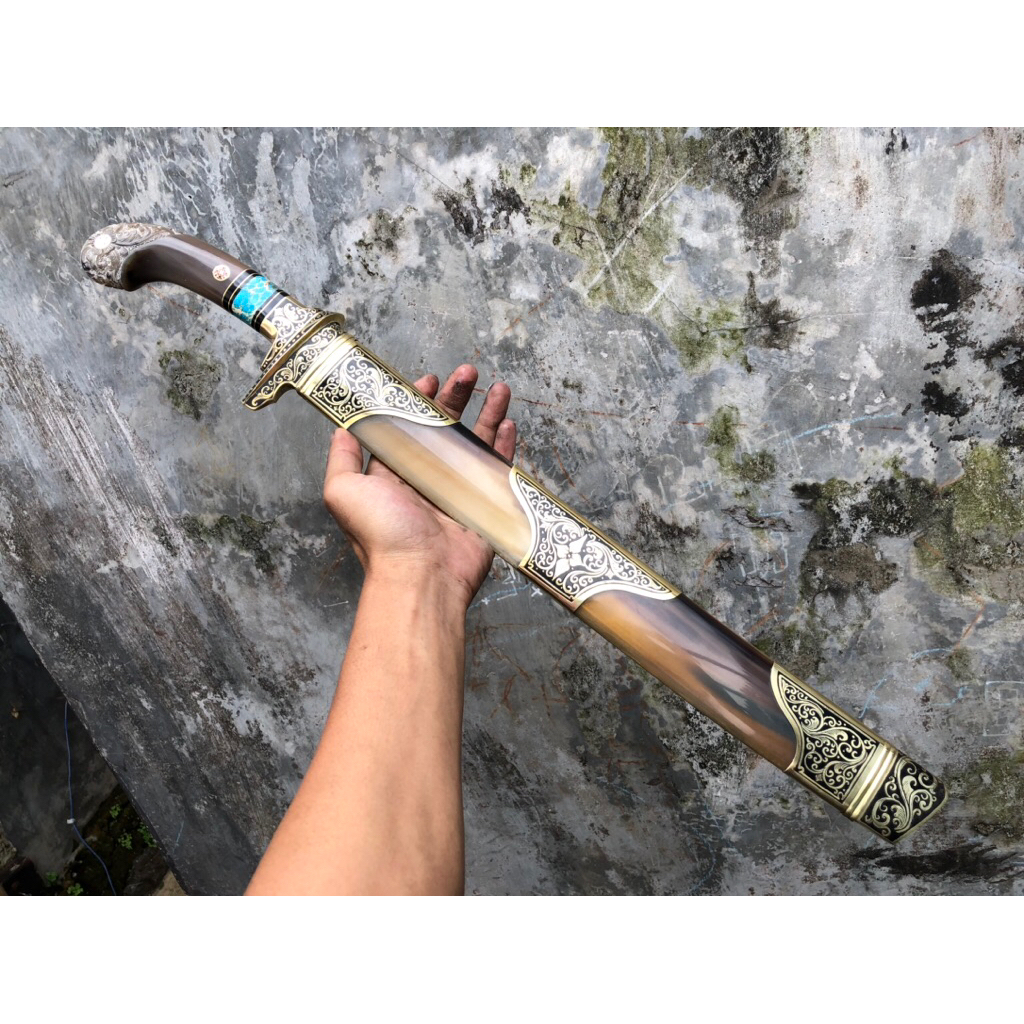 (PO)Pisau Sembelih Baja ELMAX 40cm 59 HRC Tajam - Sarung TANDUK BULE, Gagang Tanduk BULE, Fulltank d
