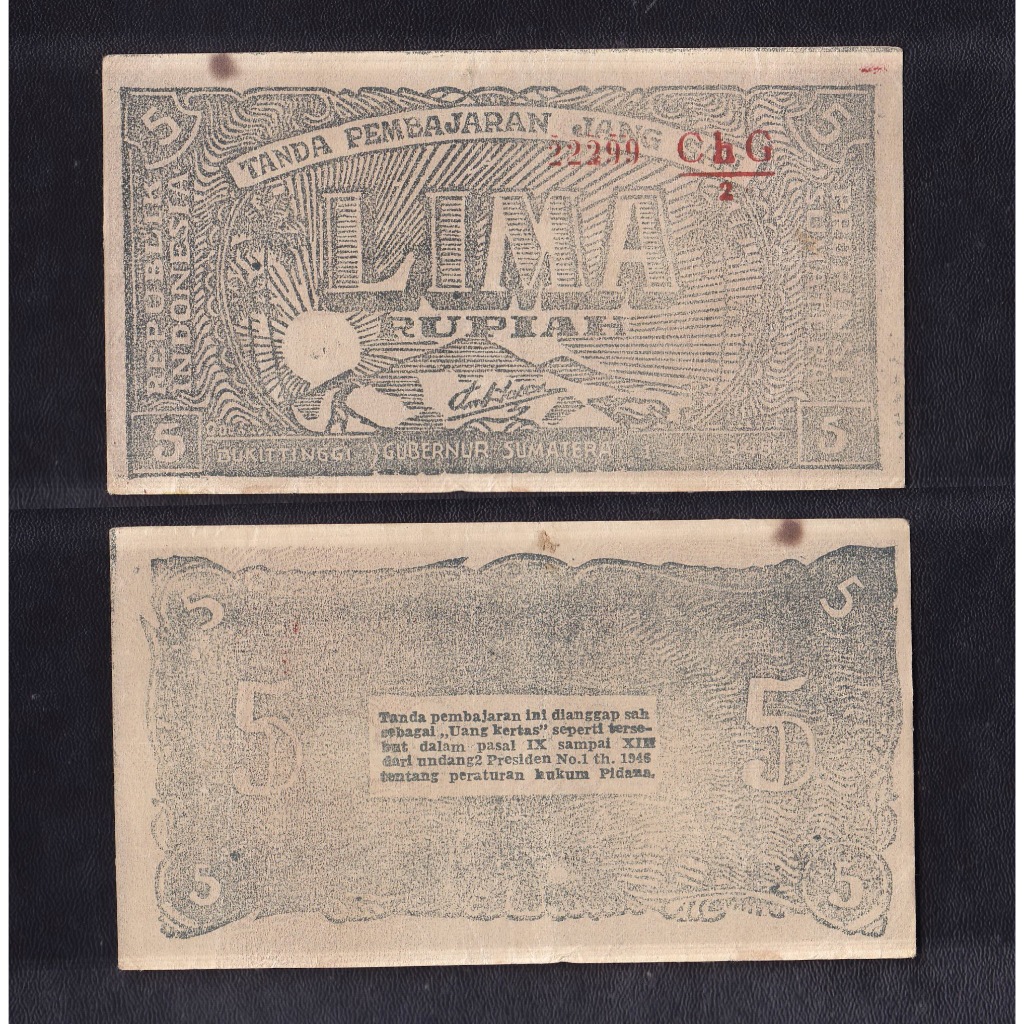 Uang kuno Orida Bukit Tinggi 5 rupiah tahun 1948 Emisi 1 Januari 1948