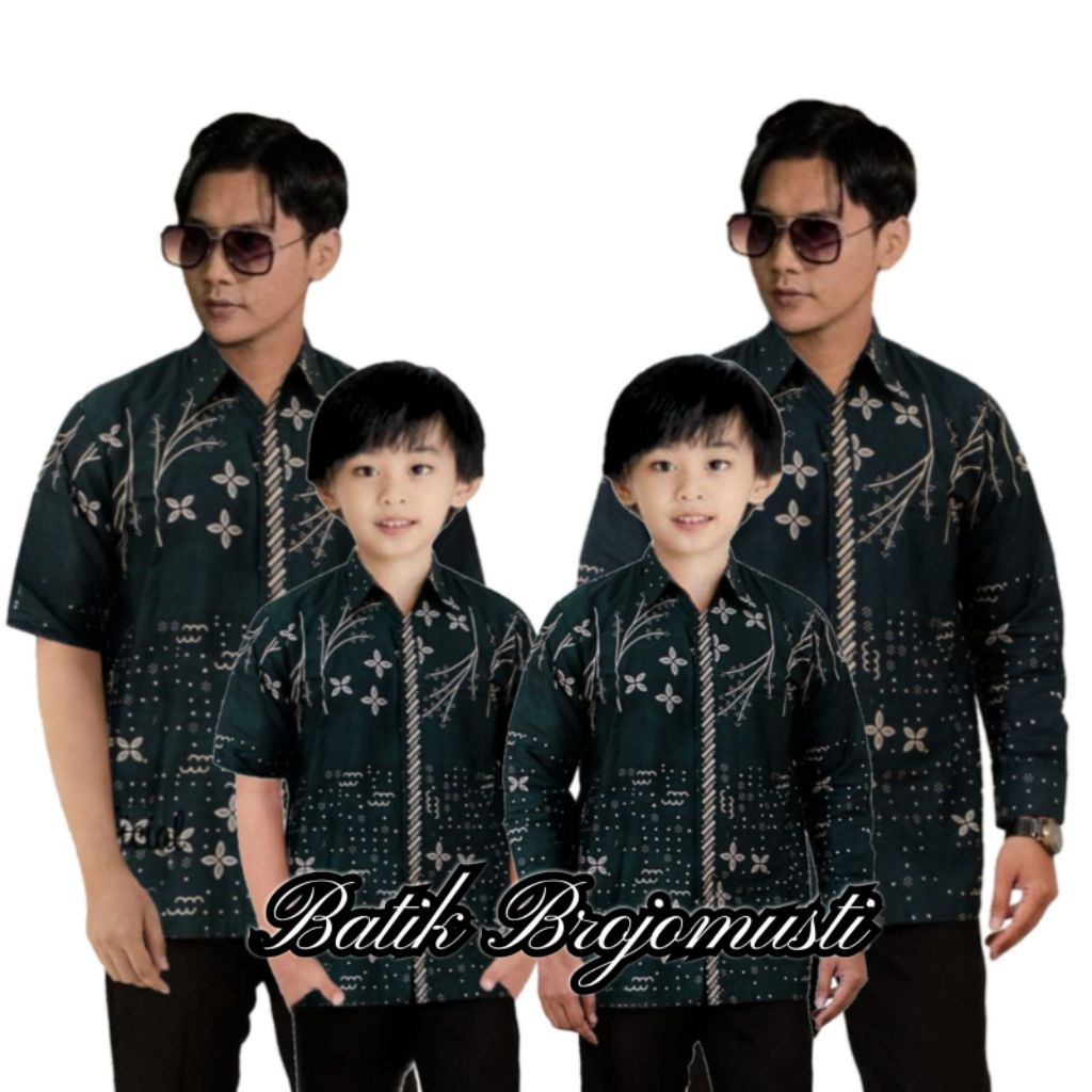 Baju kemeja batik pria lengan pendek seragam pesta motif anjani emerald kain halus tebal