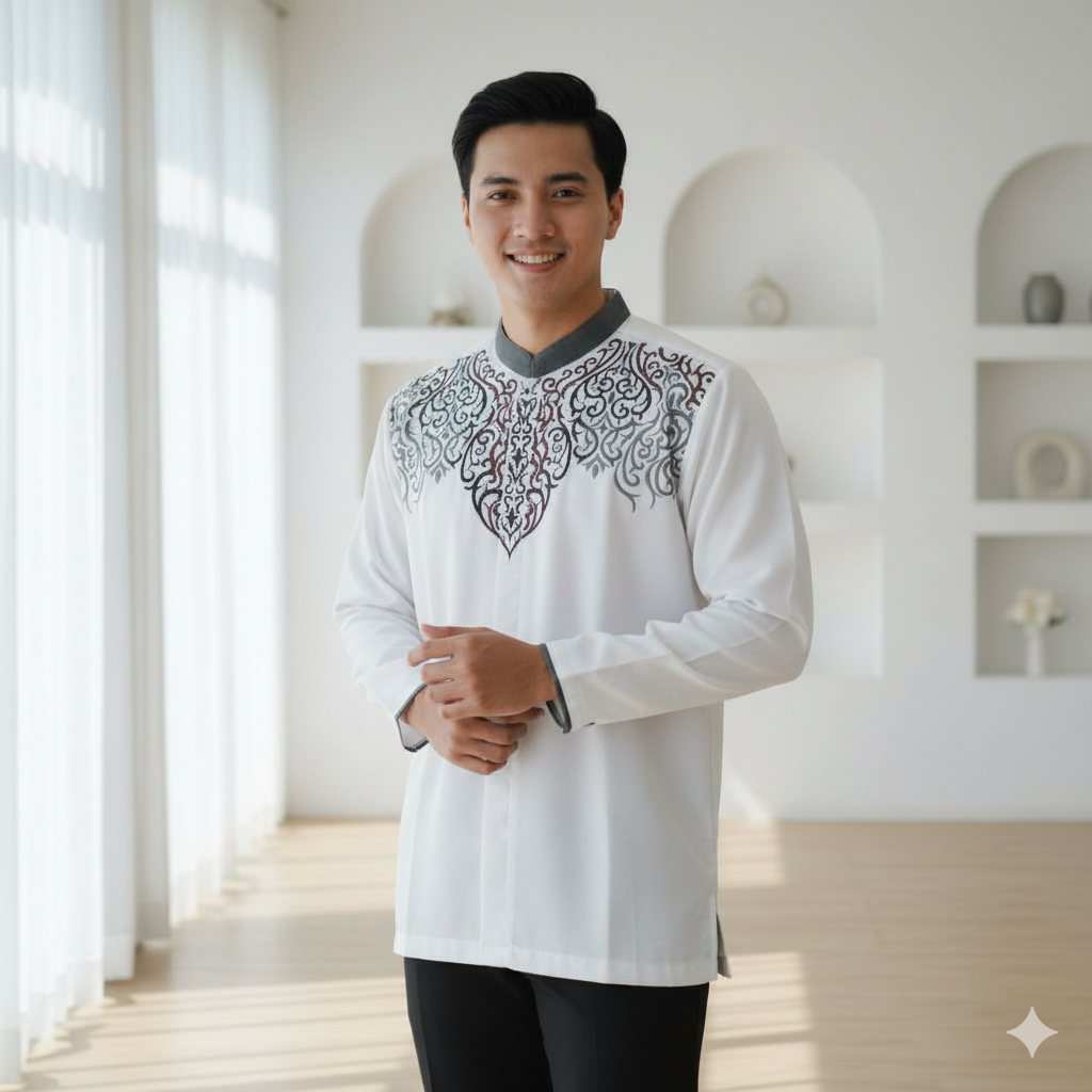 Baju Koko Pria Dewasa Lengan Panjang Katun Kemeja Kemko Habaib Bordir Sanghai Lebaran 2026