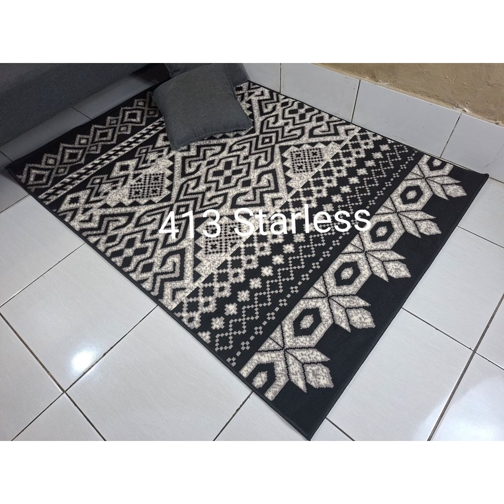Karpet Permadani Kecil Hitam Putih Monokrom Moderno Momento 115x155 cm