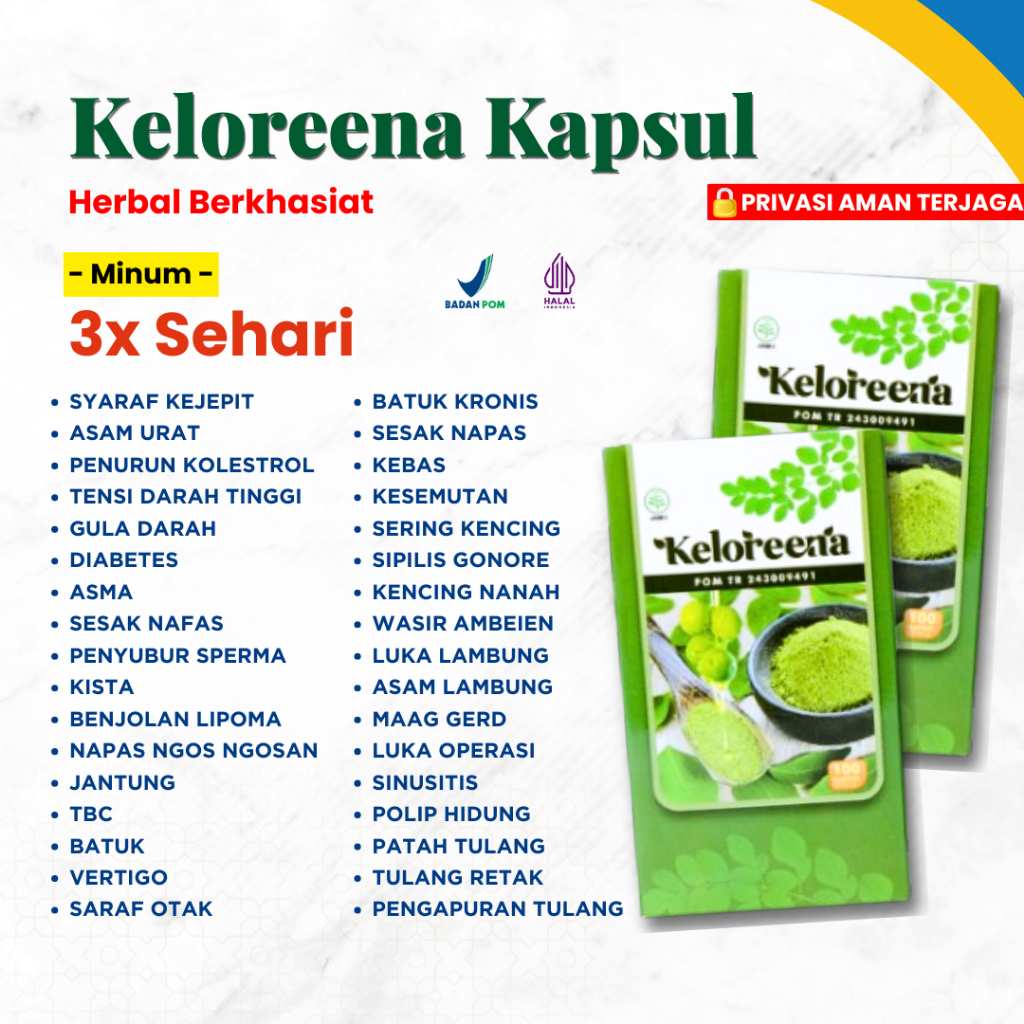 KELOREENA 100% Kapsul Ekstrak Daun Kelor Moringa 50 Kapsul dan 100 Kapsul - Kelorena Kolerena Kolore
