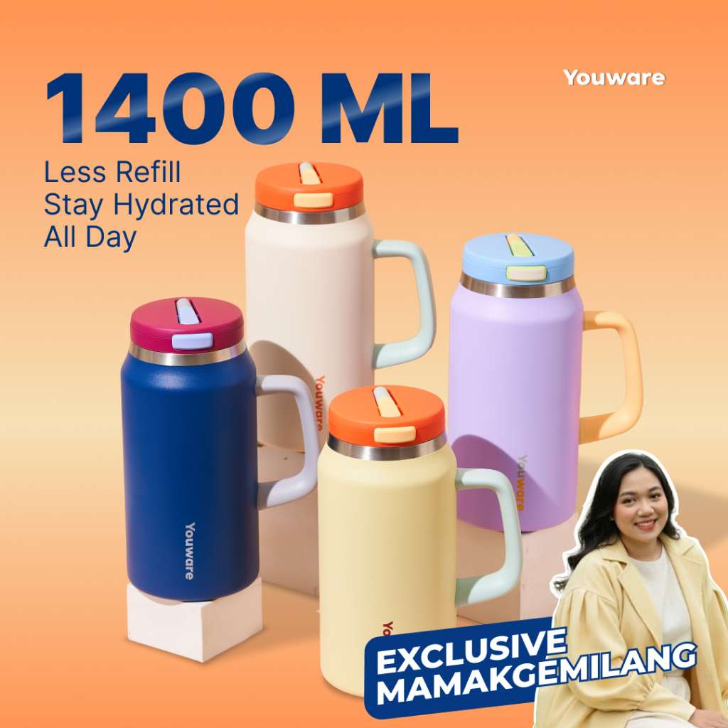 MAMAMKGEMILANG X Youware - NIJI Stainless Tumbler 1400 mL / 1,4 L Hot and Cold BPA FREE / Botol Minu