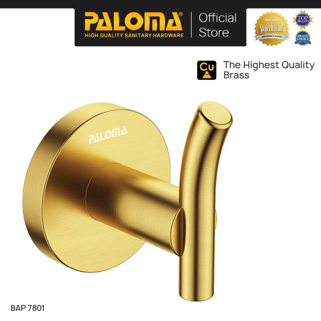 PALOMA BAP 7814 Kapstok Gantungan Baju Handuk Rak Hanger Mandi 1 Kait Brass Kuningan Gold Emas