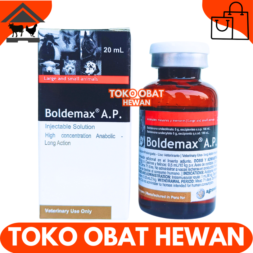 BOLDEMAX AP 20ML AGROVET - Obat Pemacu Pertumbuhan & Penggemukan Hewan Sapi Kuda Kambing Babi Anjing
