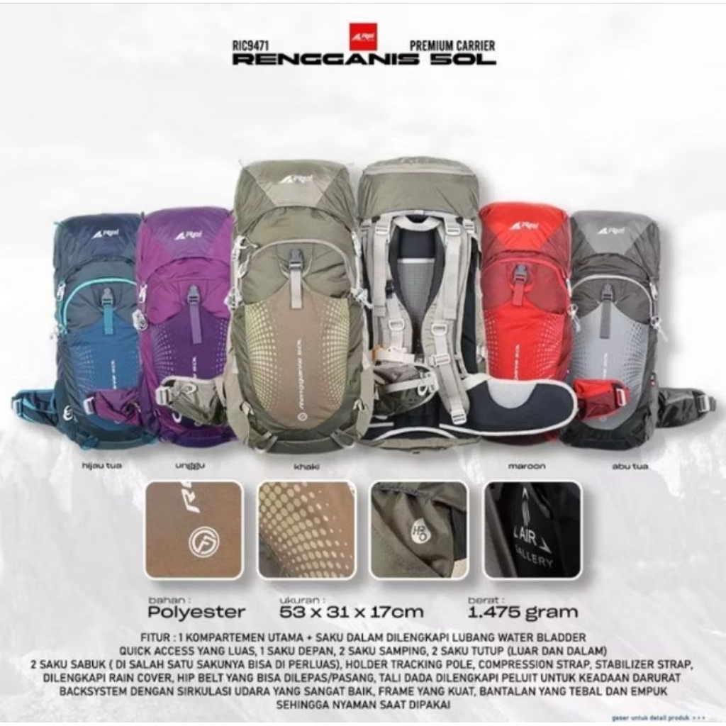 TAS GUNUNG/CARRIER AREI RENGGANIS 50 L