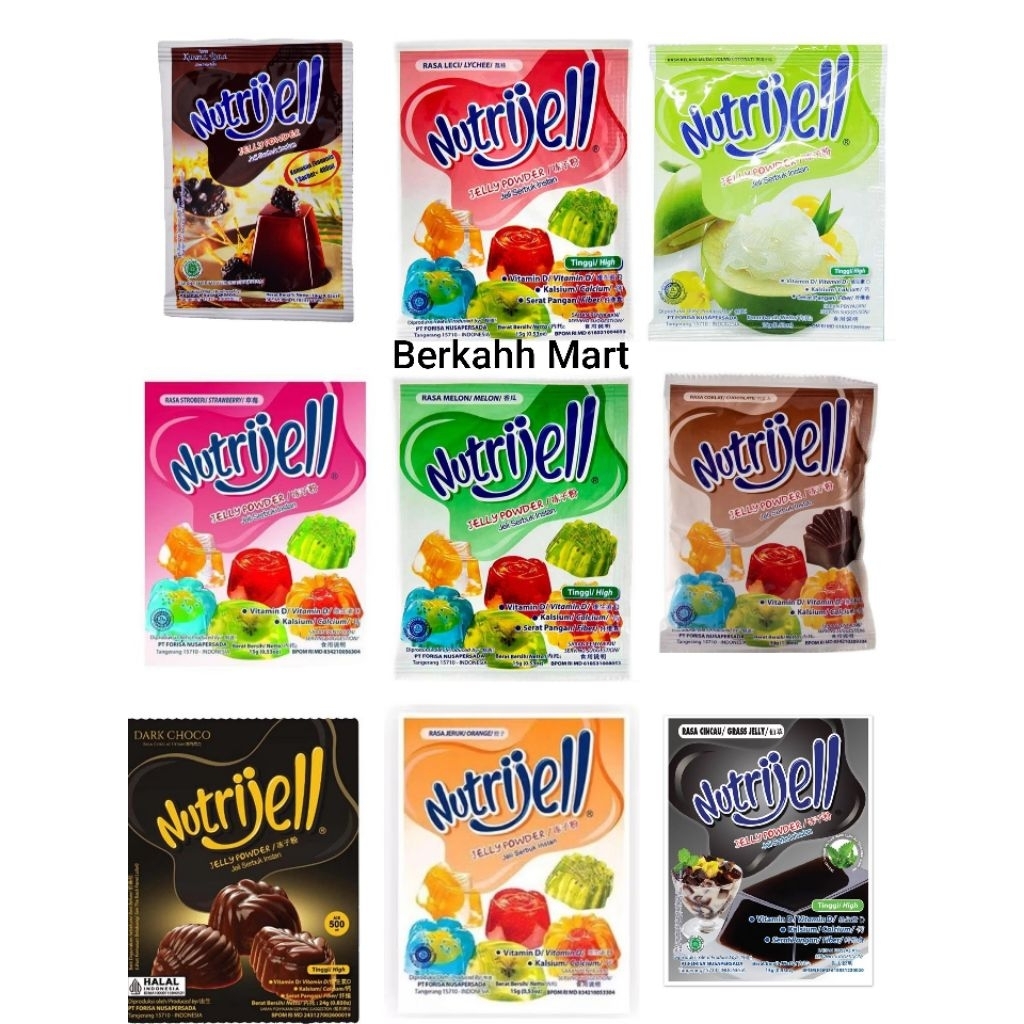 NUTRIJEL KONNYAKU JELLY POWDER PLAIN/GRAPE/JERUK/MELON/LECI/CINCAU/KELAPA MUDA/STRAWBERRY/KURMA AJWA