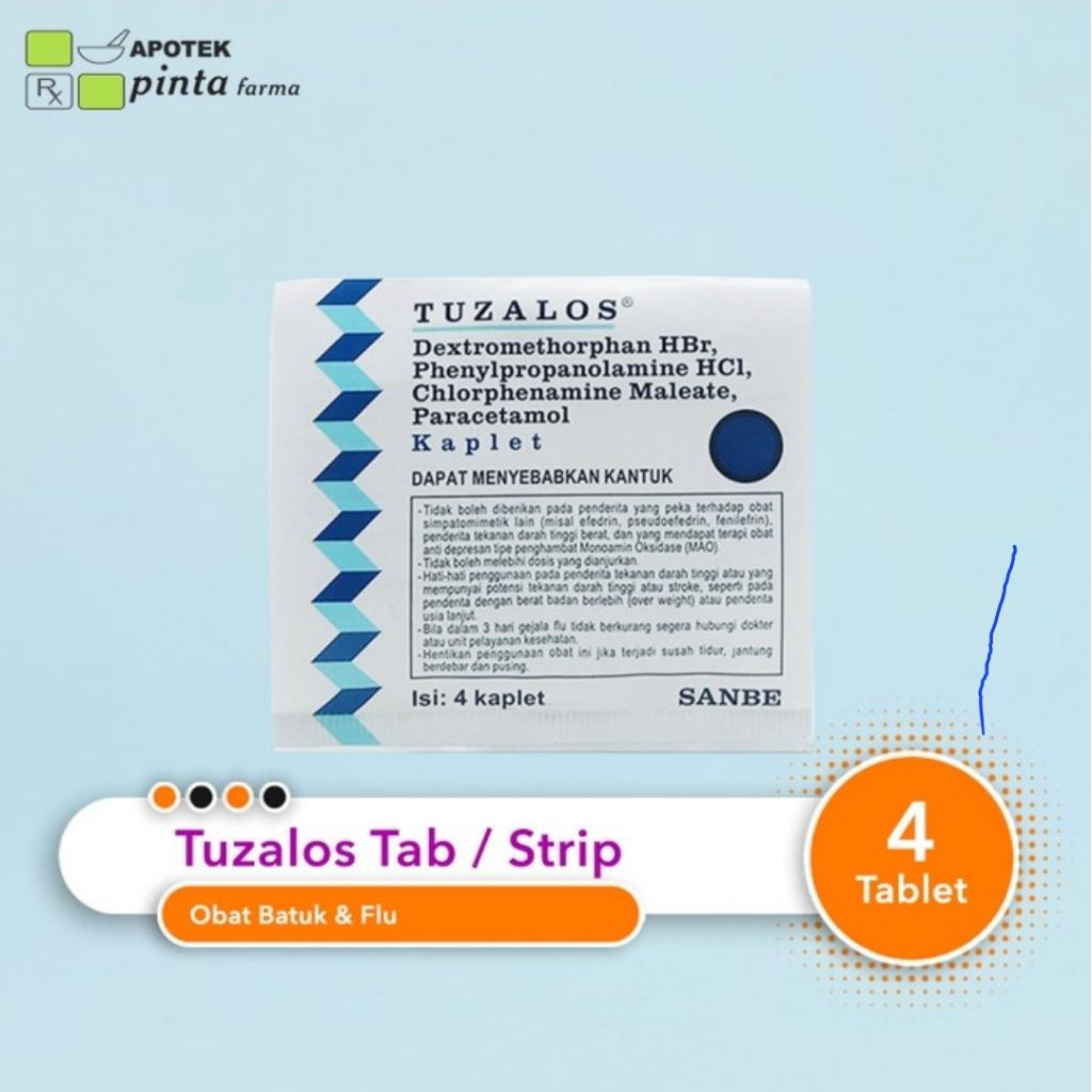 Tuzalos Strip 4 Tablet - Obat Flu dan Batuk Tanpa Efek Kantuk