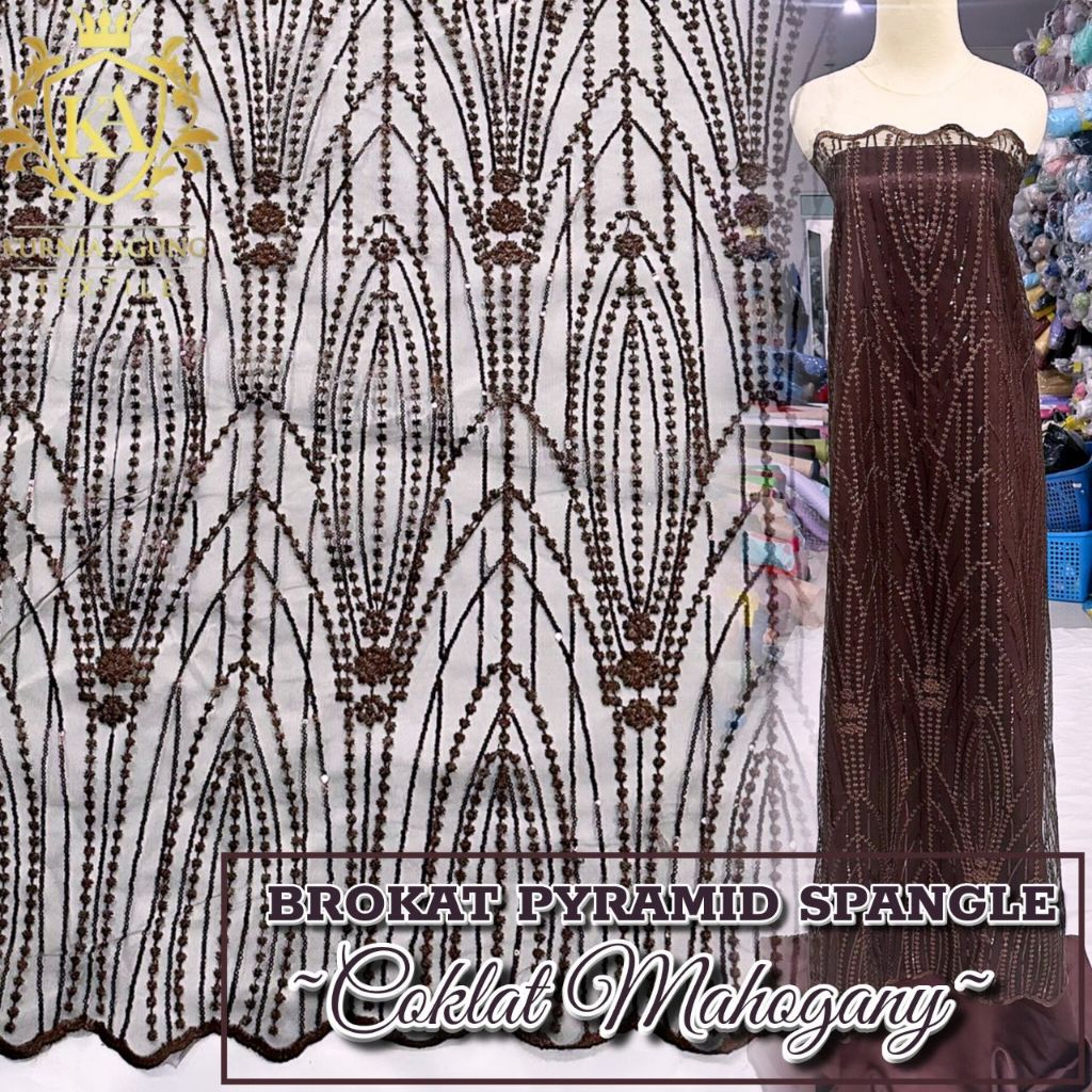 Kain Tile Payet Premium Full Payet Mewah Warna MAHOGANY Bahan Kebaya Gamis Meteran