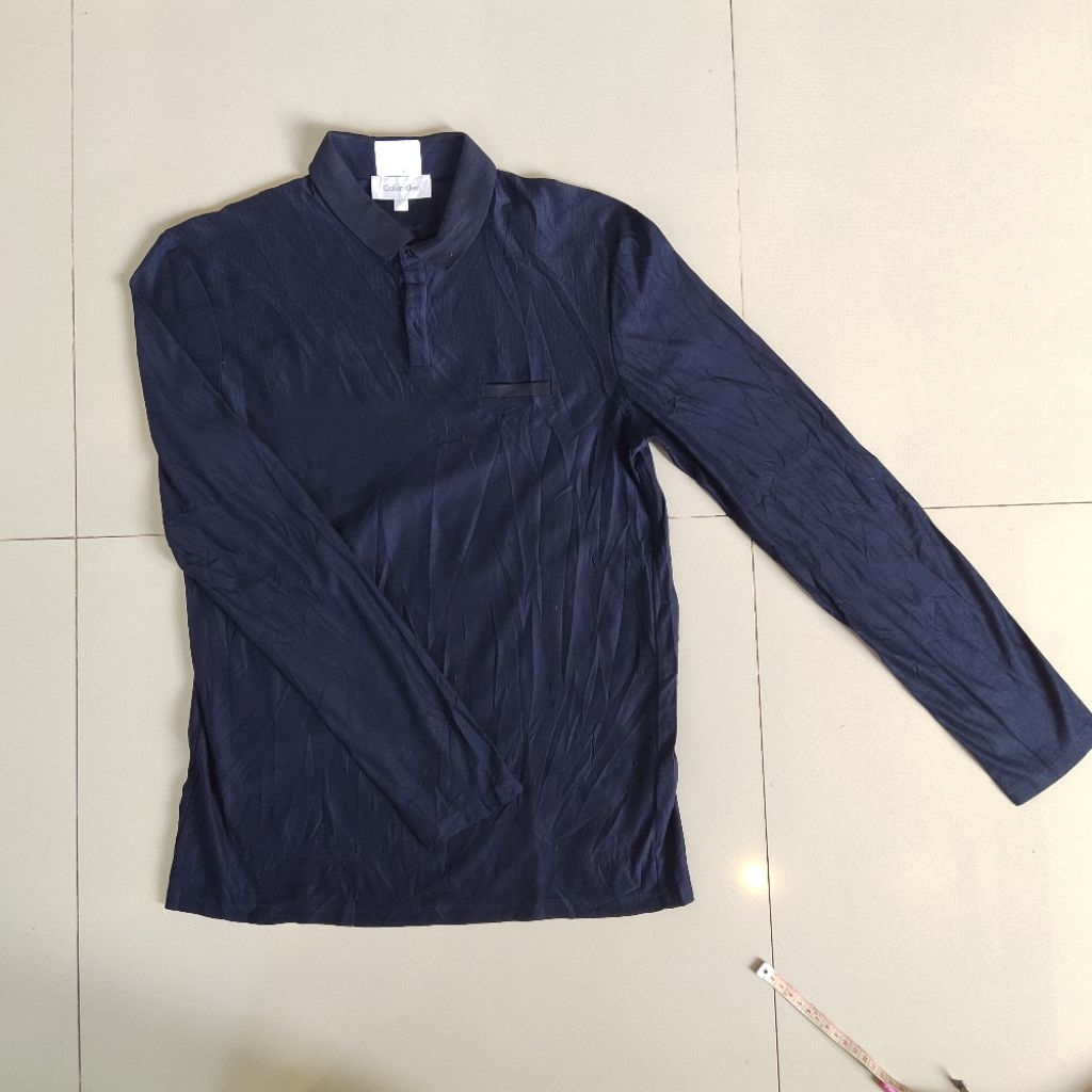 Baju kerah lengan panjang calvin klein drak navy size S