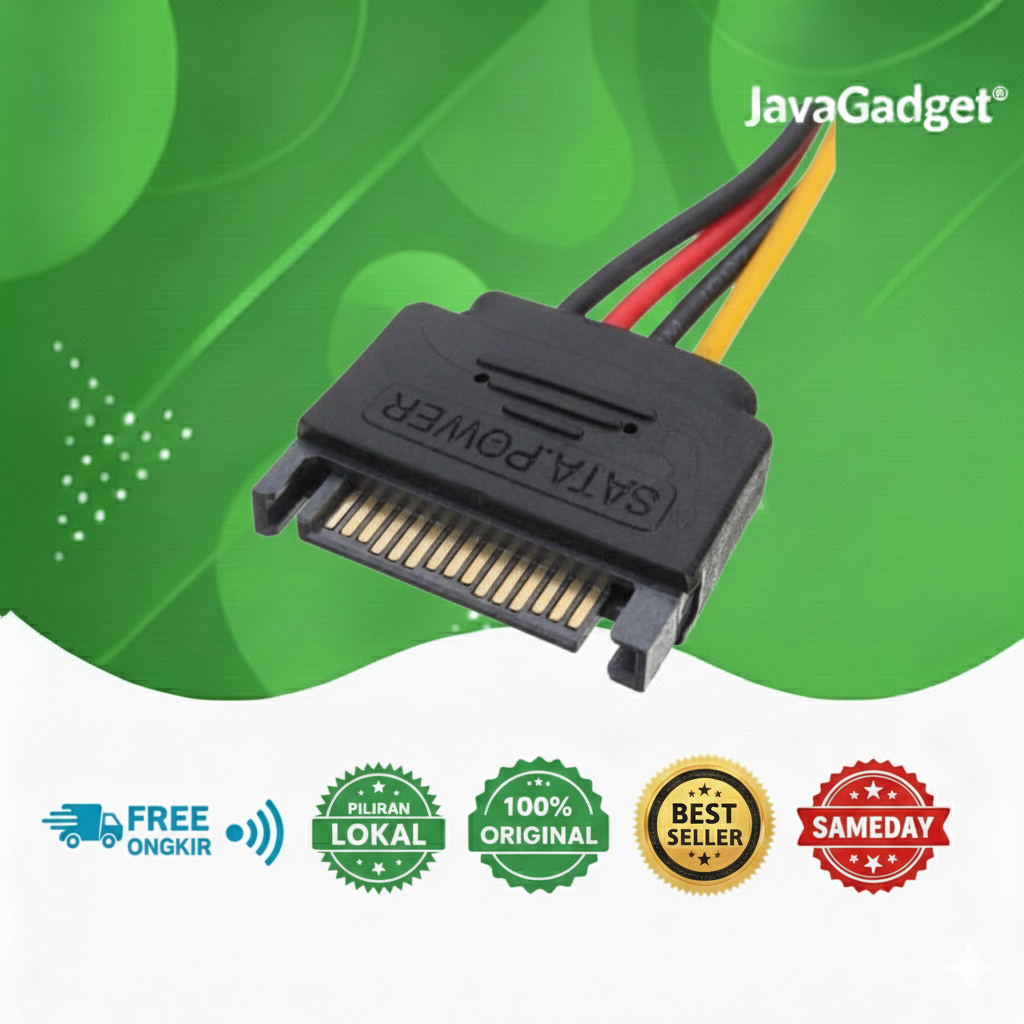 KABEL SATA 15 PIN MALE TO DUAL FEMALE SPLITTER CABANG LURUS