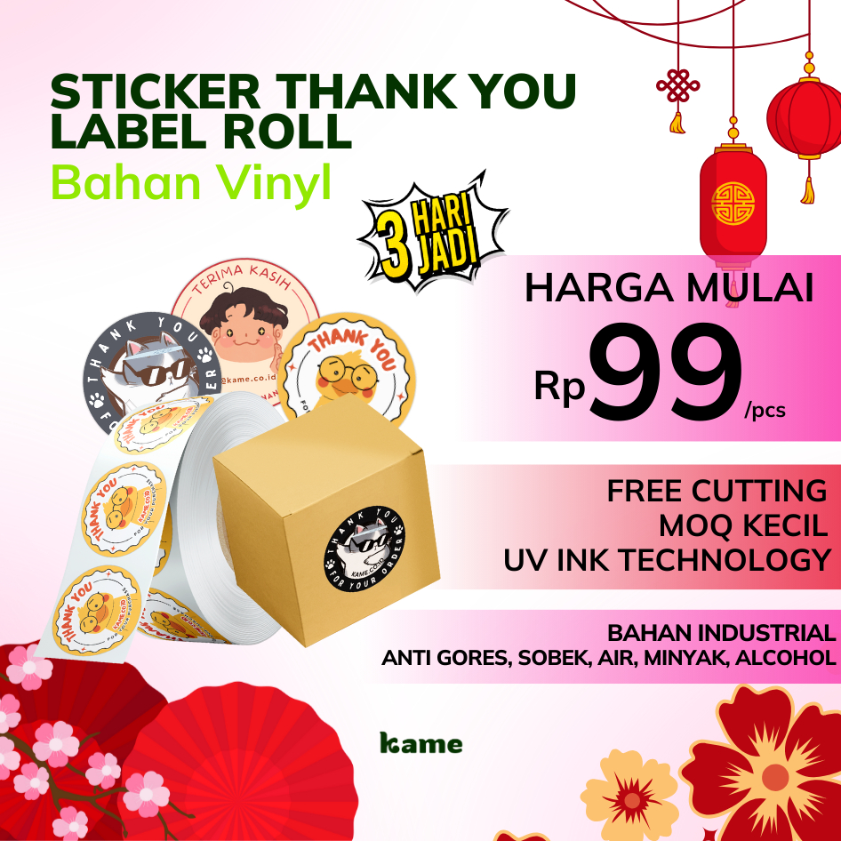 Cetak Stiker Label Roll UV INK Vinyl | Stiker Roll Custom Thank You | Stiker Cutting Kiss Cut | Stik