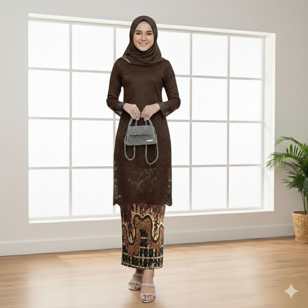 {Toko.Sky} Setelan Tunik Kanaya Rok Batik/Setelan Kebaya Tunik Brokat/Setelan Kebaya Kurung Brokat