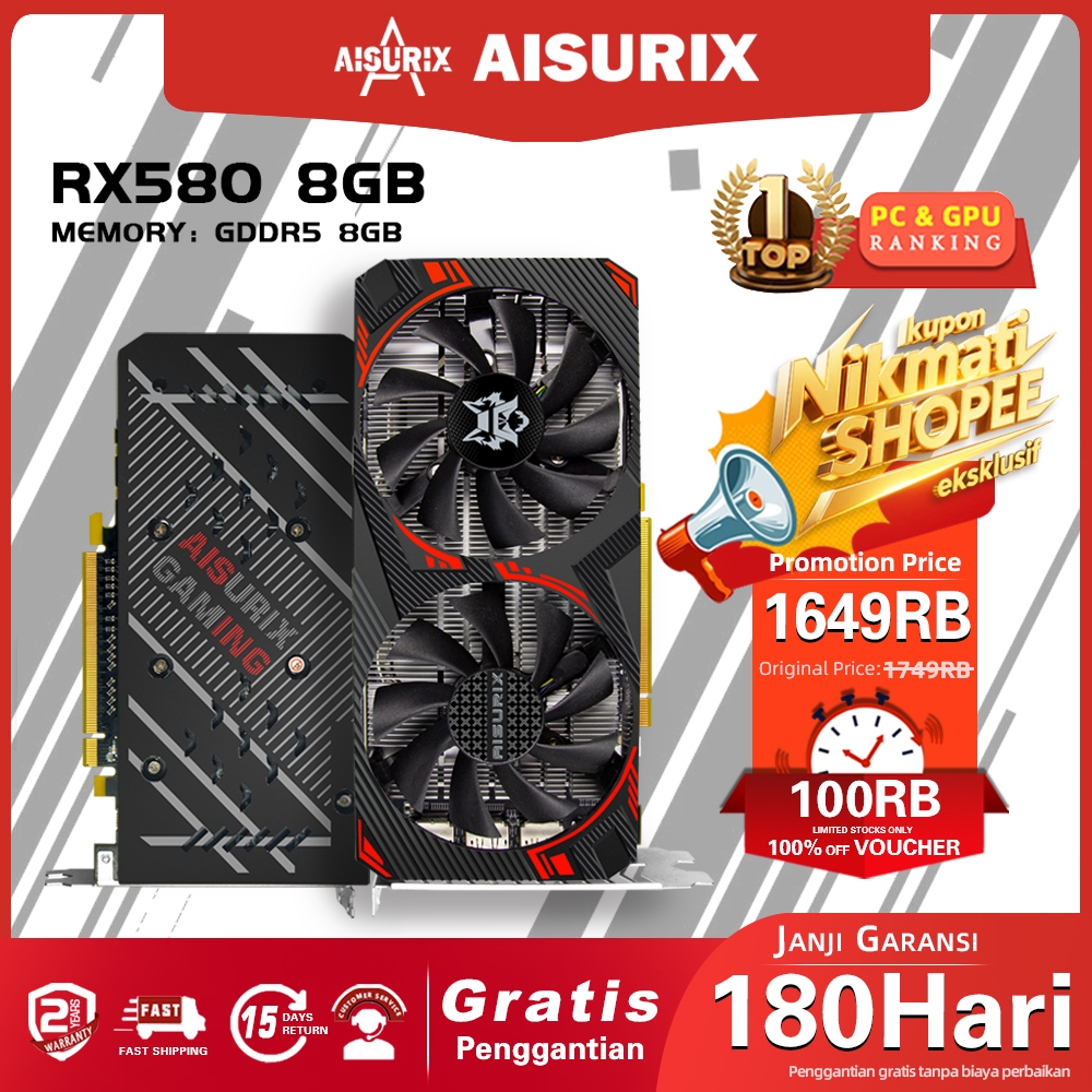 AISURIX VGA RX 580 8GB Radeon AMD VGA RX580 Gaming VGA Card GDDR5 256Bit 2048SP RX 580 VGA