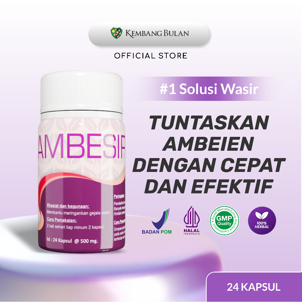 Kembang Bulan Ambesir isi 24 kapsul - Obat Herbal Daun Ungu Wasir Ambeien Ambeyen Paling Ampuh Origi