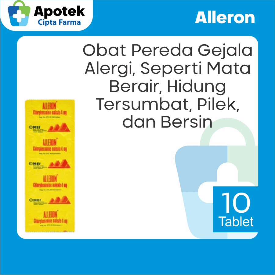 Alleron 10 Tablet Chlorphenamine Maleate Obat Pereda Alergi Hidung Tersumbat Pilek Mata Berair Bersi