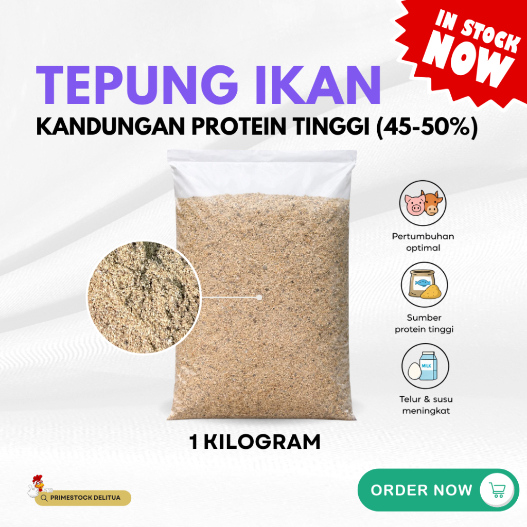 Tepung Ikan Super 1 Kg – Protein Tinggi 45–50% Campuran Pakan Ternak Ayam Sapi Kambing Babi Ikan