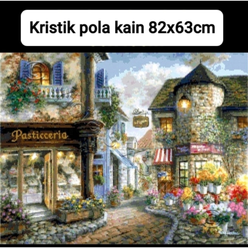 paket kristik pemandangan cafe italian eropa pola kain full cross stitch 11ct kerajinan tangan craft