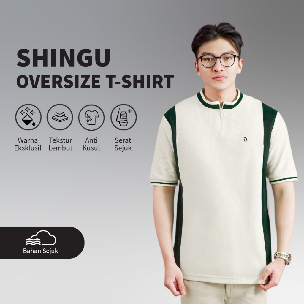 MATSUDA Shingu OffWhite Green Kaos Pria Zipper Oversize